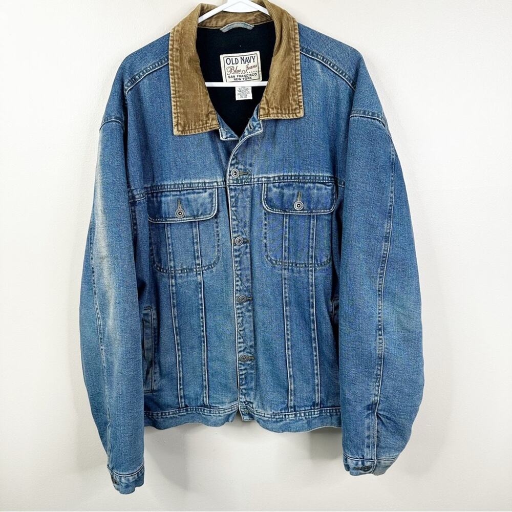 Vintage Old Navy Denim Trucker Coat Mens XL Fleece Lined 90s Chore Barn Coat